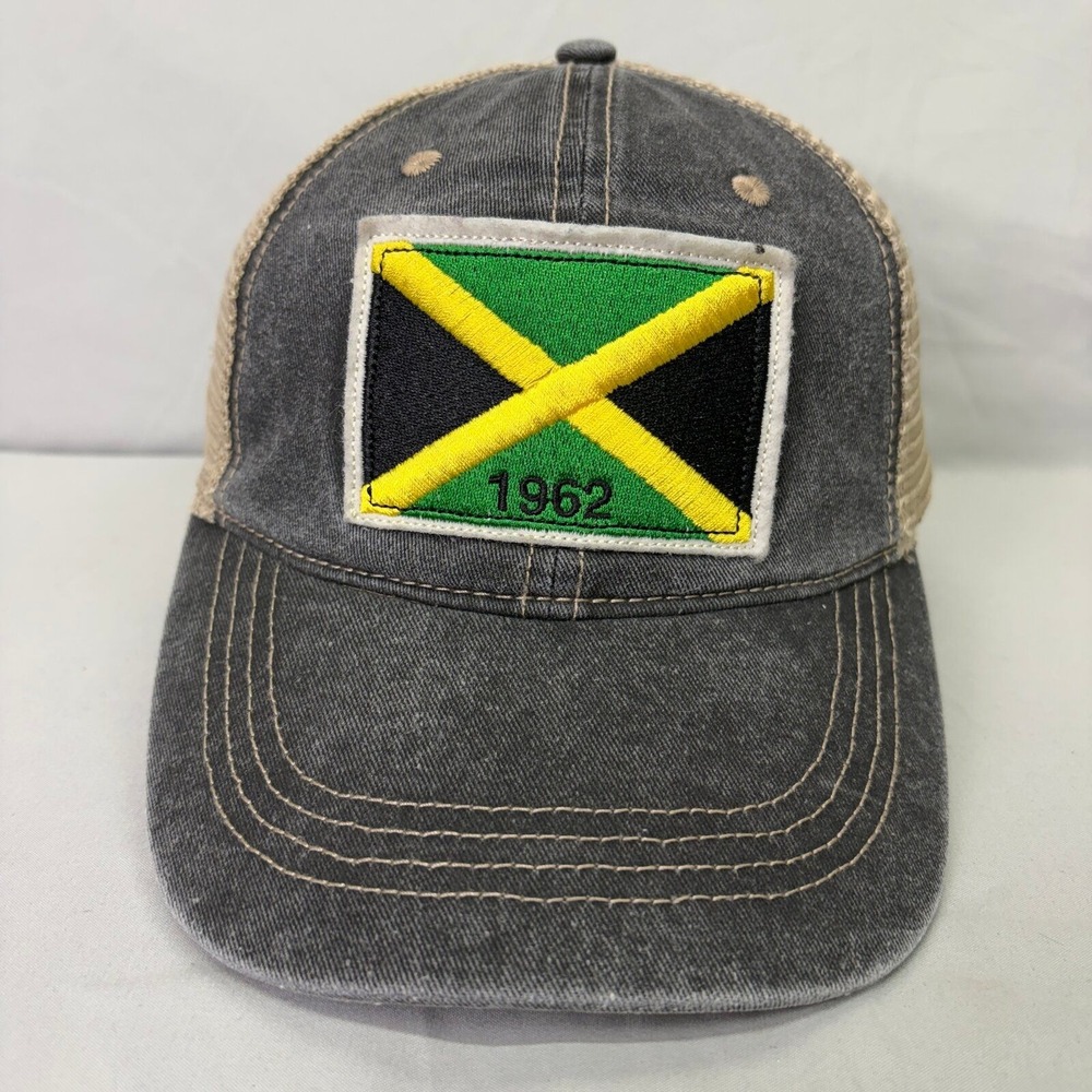 Unbranded Trucker Hat Jamaica Flag 1962 Unisex OSFM Grey Tan Snapback Cap